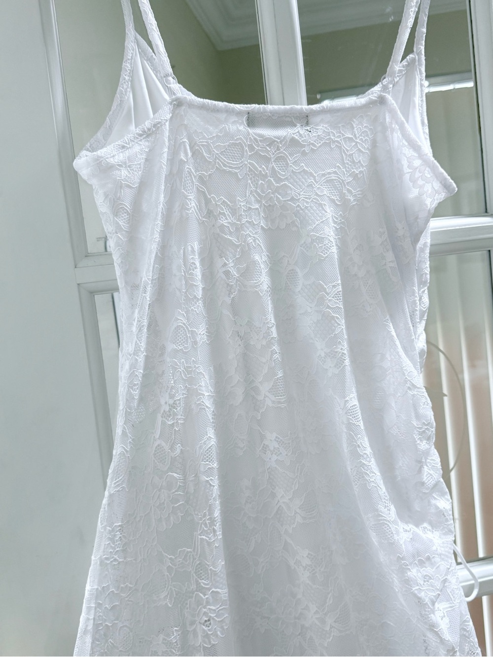 Steve Madden White Lace Tiered Midi Dress with Spaghetti Straps - Picture 7 of 10
